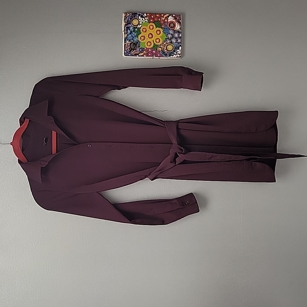 Ann Taylor maroon belted shirt dress, sz XSP